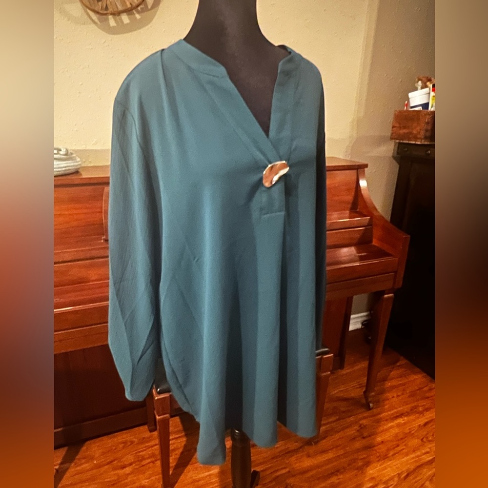 Dark Emerald green tunic blouse with silver embellishment only worn once